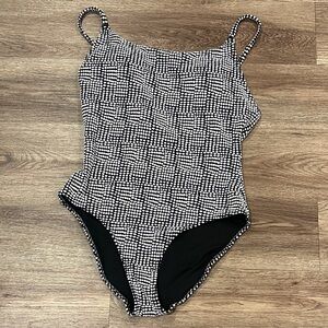 AERIE Black & White Dot Print One-Piece Swimsuit Size Large